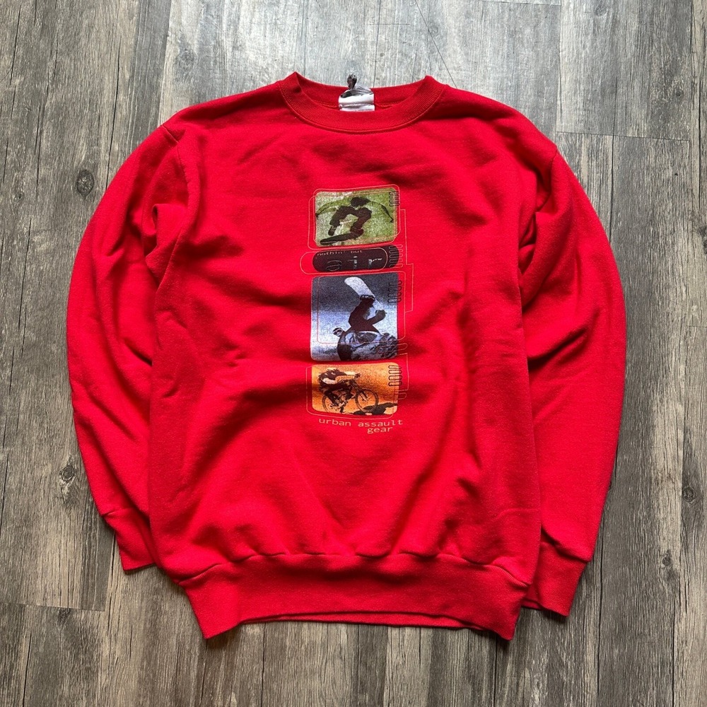 Vtg BBS Sweatshirt Kids XL Red Excellent Urban Assault Gear Extreme Sports y2k